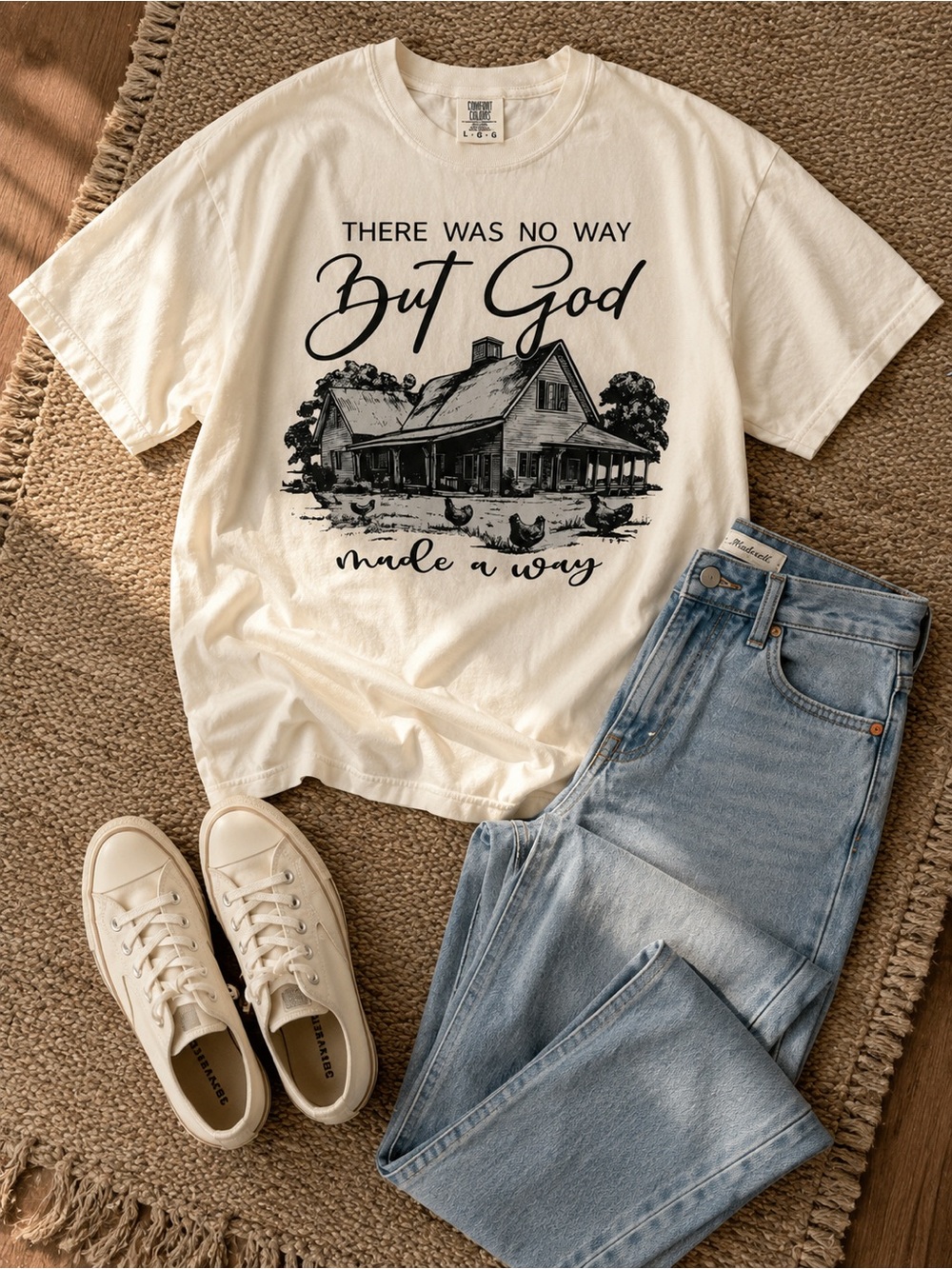 Comfort Colors Cream Short Sleeve Graphic Tee with Black Farmhouse Print